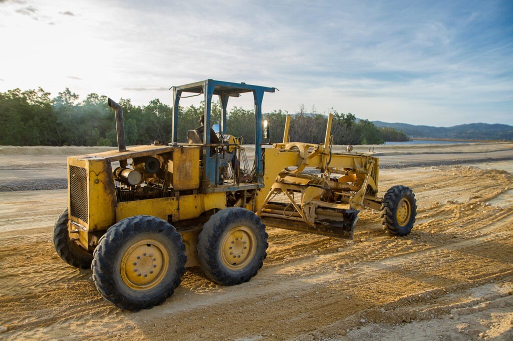 Motor Grader Civil Construction improvement base road work, Motor Grader Civil Construction